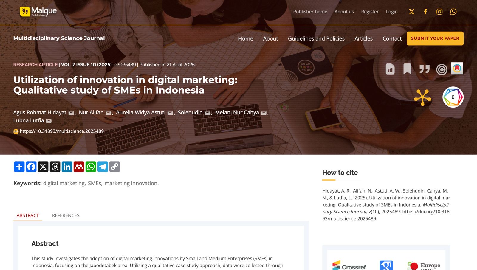 Mahasiswa D4 Poltek SCI, Aurelia Widya Astuti, Terbitkan Artikel di Jurnal Scopus Q4 Internasional
