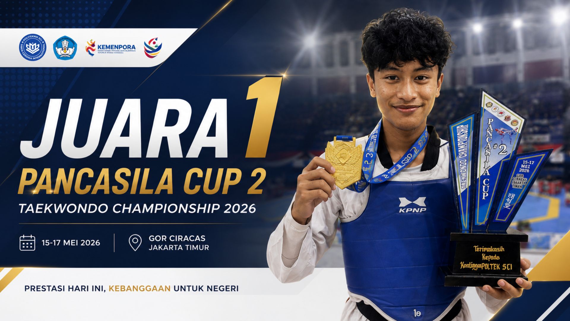 Atlet Taekwondo Poltek SCI, Alfareda Wanda Musthofa Ramdhani Raih Juara 1 Pancasila Cup 2 Taekwondo Championship 2026